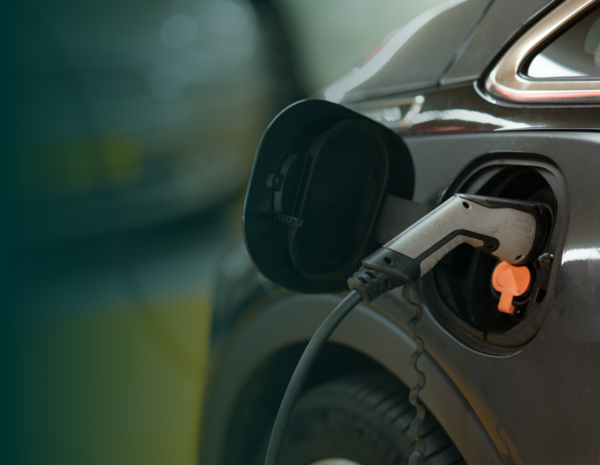 An electric vehicle plugged in.